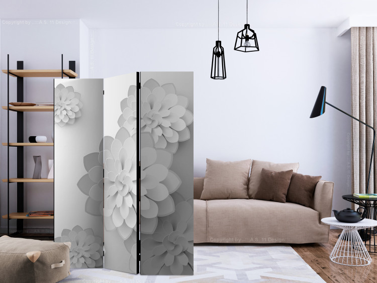 Room Divider Screen White Garden (3-piece) - simple composition in alabaster flowers 132999 additionalImage 4