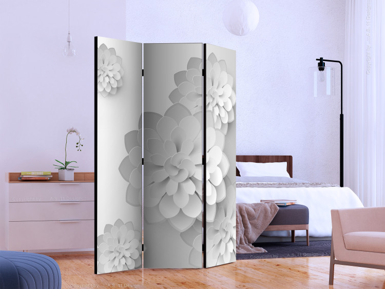Room Divider Screen White Garden (3-piece) - simple composition in alabaster flowers 132999 additionalImage 2