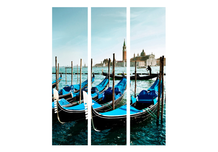 Room Divider Screen Gondolas on the Grand Canal (3-piece) - boats and beautiful Venice in the background 133099 additionalImage 3