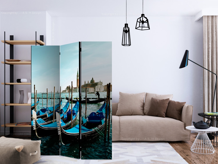Room Divider Screen Gondolas on the Grand Canal (3-piece) - boats and beautiful Venice in the background 133099 additionalImage 4