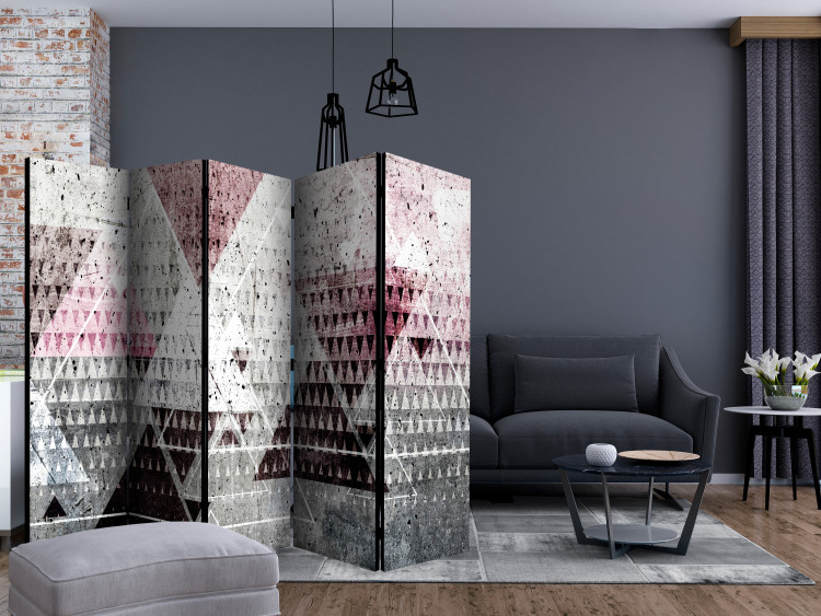 Room Divider Screen Triangles II (5-piece) - geometric abstraction against a concrete background 133399 additionalImage 4