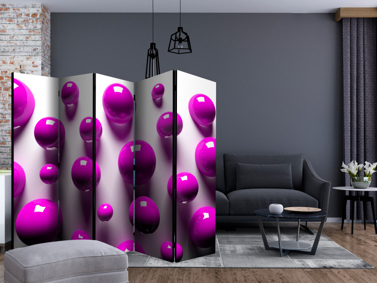 Folding Screen Purple Balls II (5-piece) - geometric 3D composition 133499 additionalImage 4