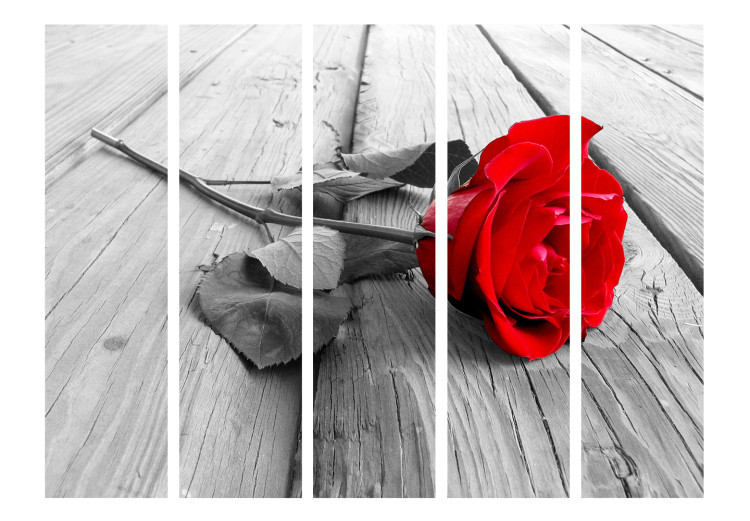 Room Divider Abandoned Rose II - red rose flower on a gray wooden floor 133799 additionalImage 3
