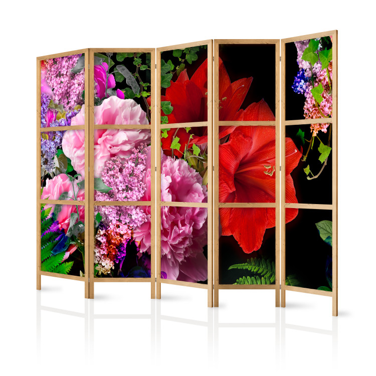 Room Divider June Evening II (5-piece) - colorful flowers on a black background 134299 additionalImage 5