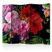 Room Divider June Evening II (5-piece) - colorful flowers on a black background 134299