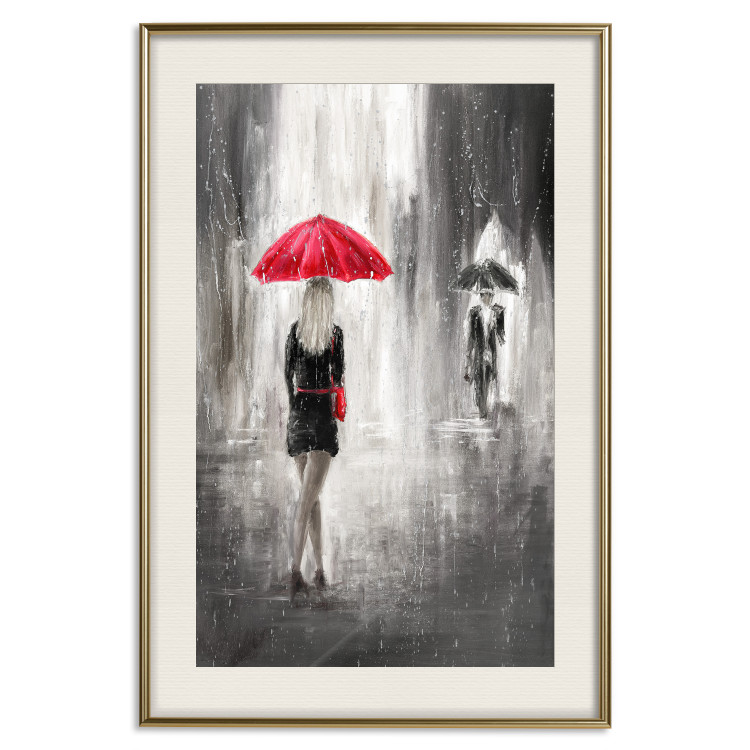 Wall Poster Rainy Encounter - black and white romantic landscape of a couple in the rain 135099 additionalImage 22