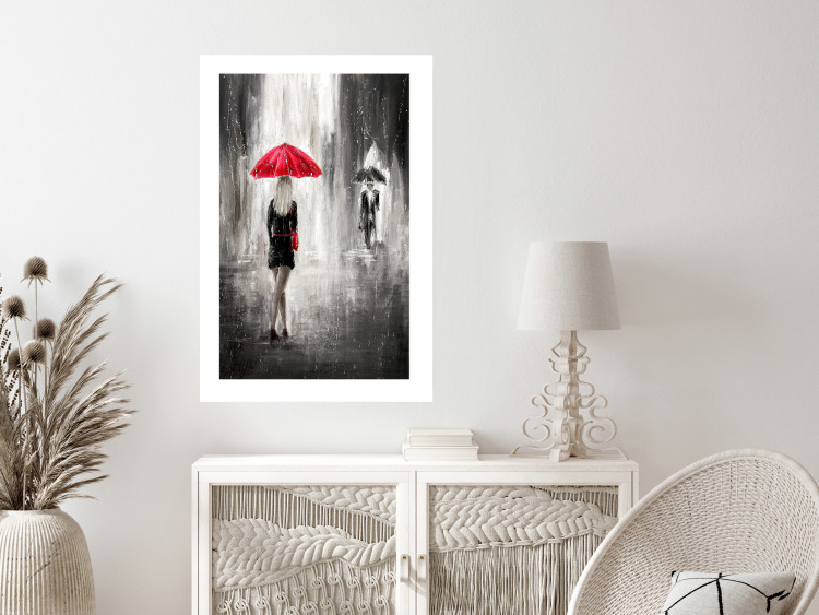 Wall Poster Rainy Encounter - black and white romantic landscape of a couple in the rain 135099 additionalImage 3