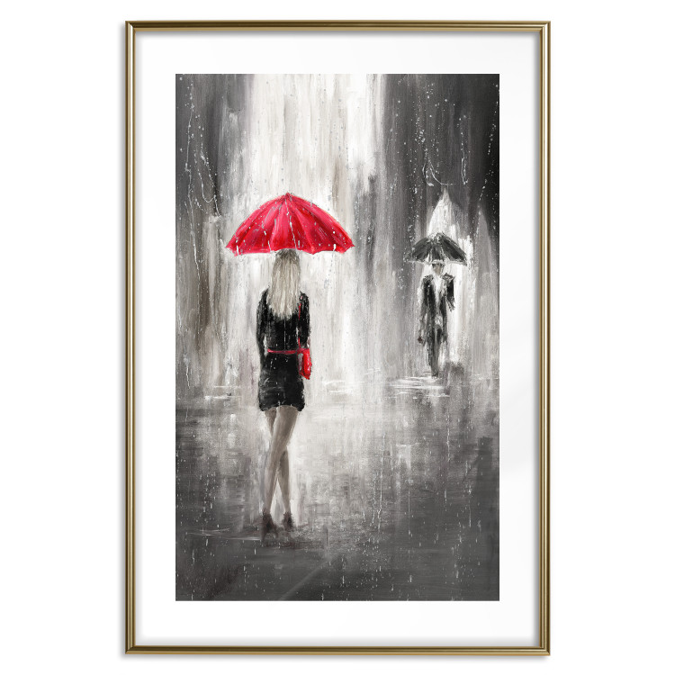 Wall Poster Rainy Encounter - black and white romantic landscape of a couple in the rain 135099 additionalImage 20