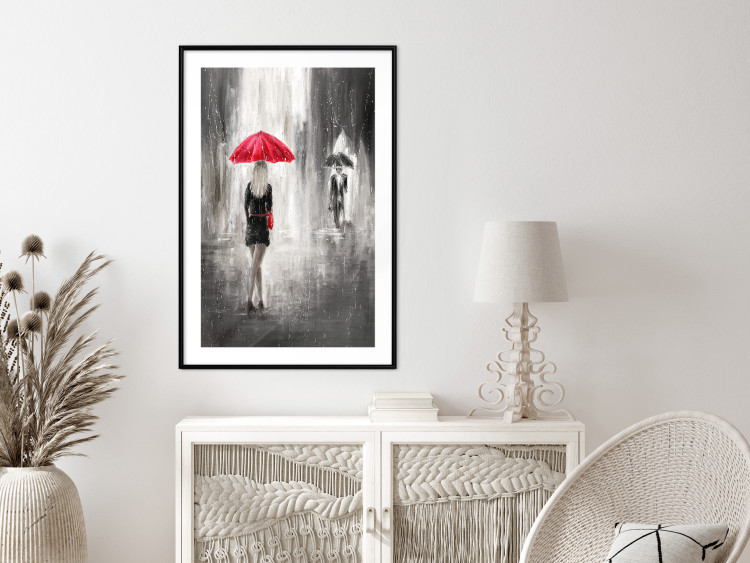 Wall Poster Rainy Encounter - black and white romantic landscape of a couple in the rain 135099 additionalImage 18