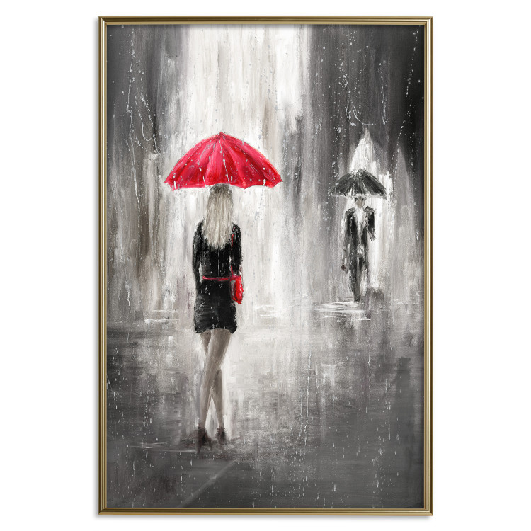 Wall Poster Rainy Encounter - black and white romantic landscape of a couple in the rain 135099 additionalImage 27