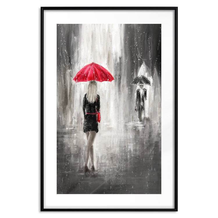 Wall Poster Rainy Encounter - black and white romantic landscape of a couple in the rain 135099 additionalImage 15