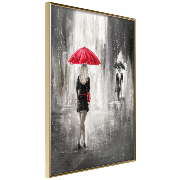 Wall Poster Rainy Encounter - black and white romantic landscape of a couple in the rain 135099 additionalImage 12
