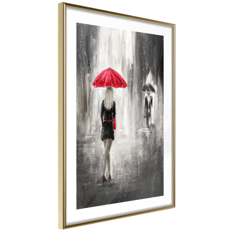 Wall Poster Rainy Encounter - black and white romantic landscape of a couple in the rain 135099 additionalImage 9