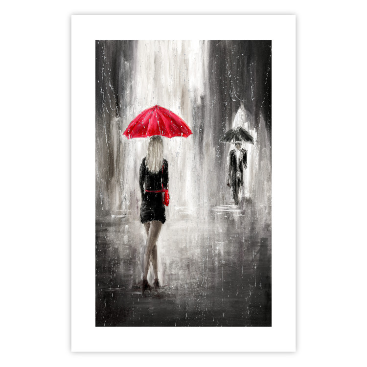 Wall Poster Rainy Encounter - black and white romantic landscape of a couple in the rain 135099 additionalImage 25