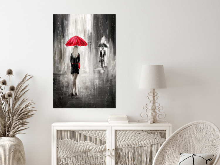 Wall Poster Rainy Encounter - black and white romantic landscape of a couple in the rain 135099 additionalImage 2