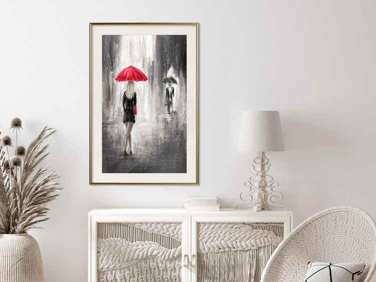 Wall Poster Rainy Encounter - black and white romantic landscape of a couple in the rain 135099 additionalImage 17