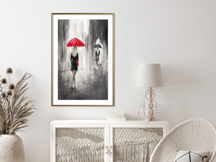 Wall Poster Rainy Encounter - black and white romantic landscape of a couple in the rain 135099 additionalImage 13