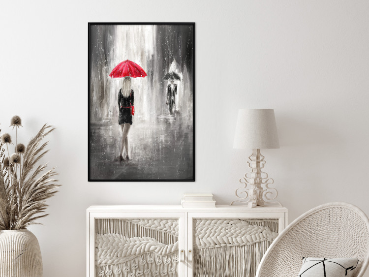 Wall Poster Rainy Encounter - black and white romantic landscape of a couple in the rain 135099 additionalImage 6