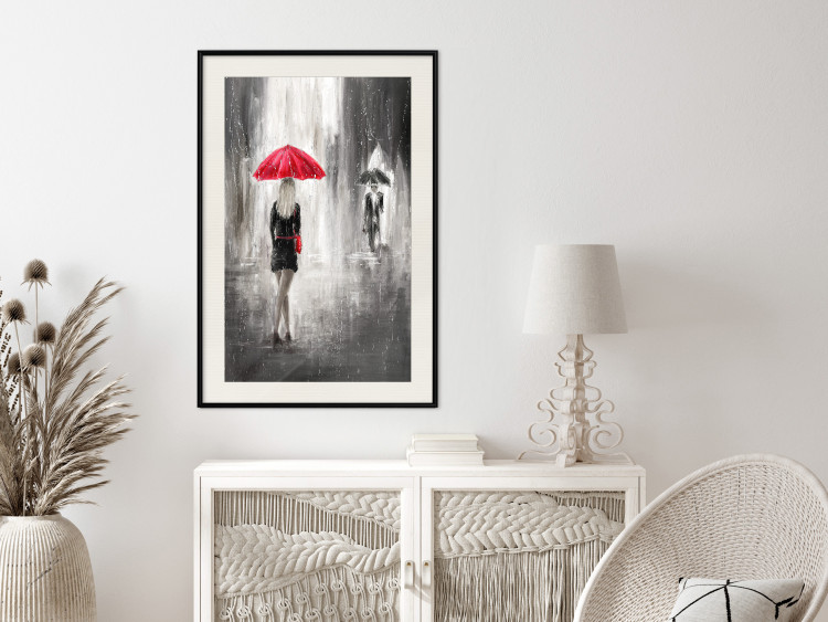 Wall Poster Rainy Encounter - black and white romantic landscape of a couple in the rain 135099 additionalImage 16