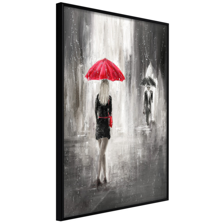 Wall Poster Rainy Encounter - black and white romantic landscape of a couple in the rain 135099 additionalImage 11