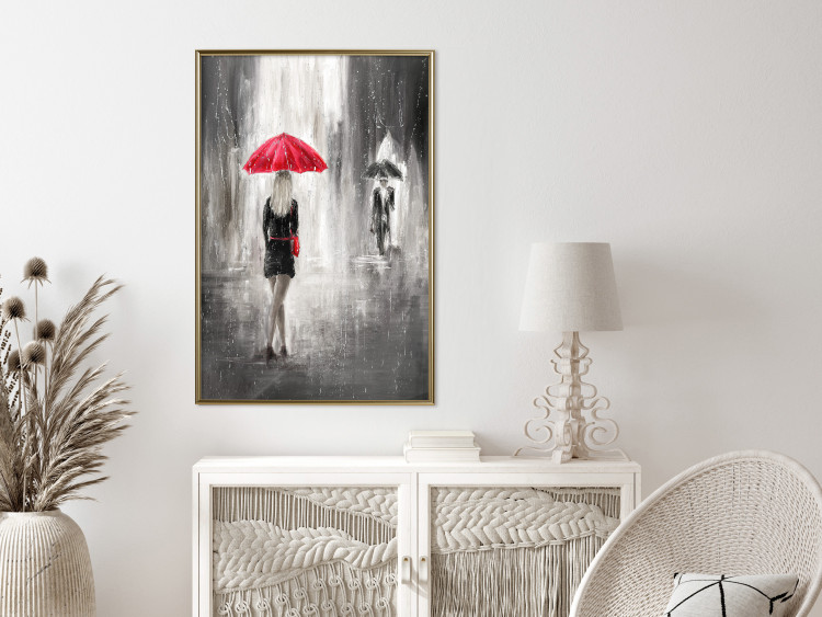 Wall Poster Rainy Encounter - black and white romantic landscape of a couple in the rain 135099 additionalImage 7