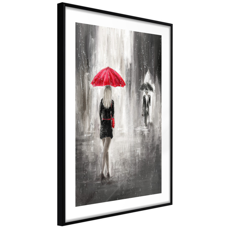 Wall Poster Rainy Encounter - black and white romantic landscape of a couple in the rain 135099 additionalImage 6