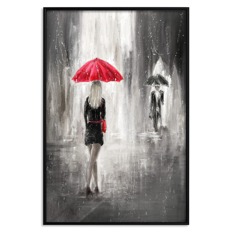 Wall Poster Rainy Encounter - black and white romantic landscape of a couple in the rain 135099 additionalImage 19