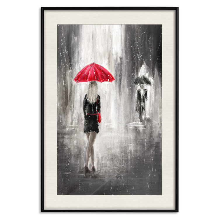 Wall Poster Rainy Encounter - black and white romantic landscape of a couple in the rain 135099 additionalImage 21