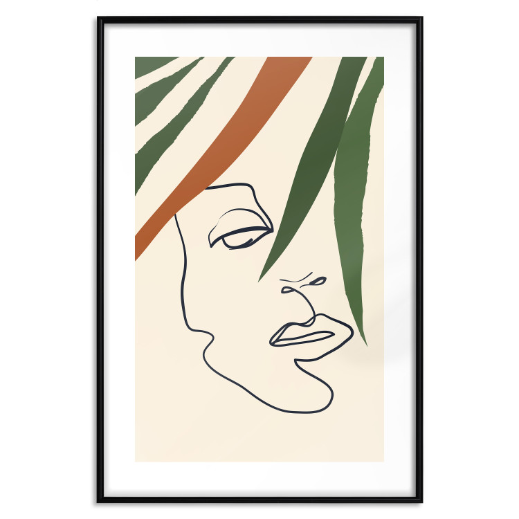 Poster Magical Gaze - simple lineart with a human face among leaves 137499 additionalImage 19