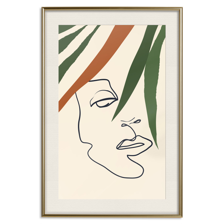 Poster Magical Gaze - simple lineart with a human face among leaves 137499 additionalImage 18