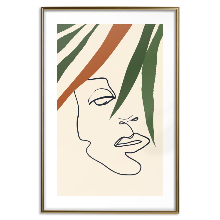 Poster Magical Gaze - simple lineart with a human face among leaves 137499 additionalImage 16