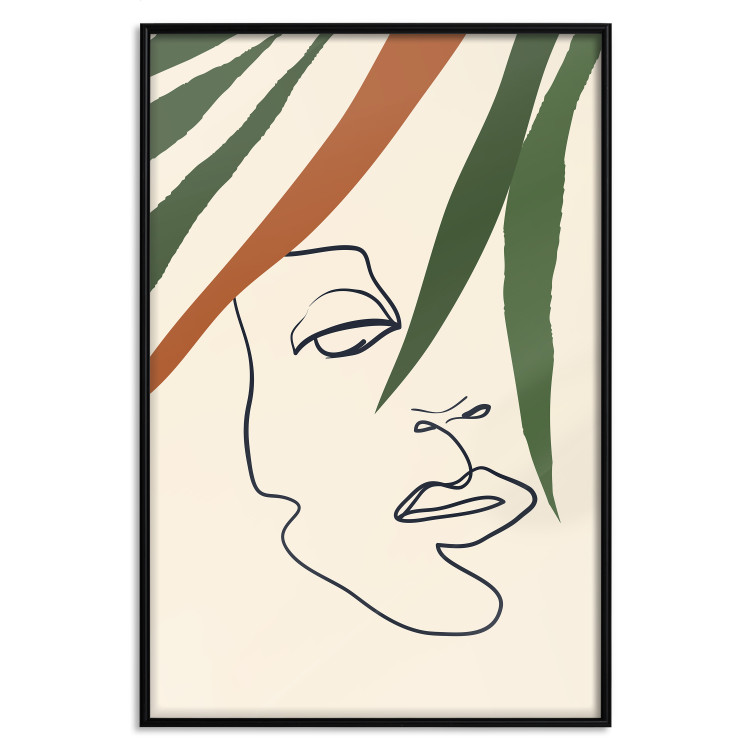 Poster Magical Gaze - simple lineart with a human face among leaves 137499 additionalImage 12