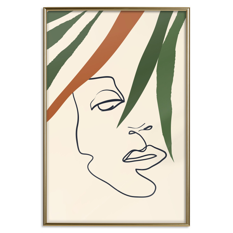 Poster Magical Gaze - simple lineart with a human face among leaves 137499 additionalImage 11