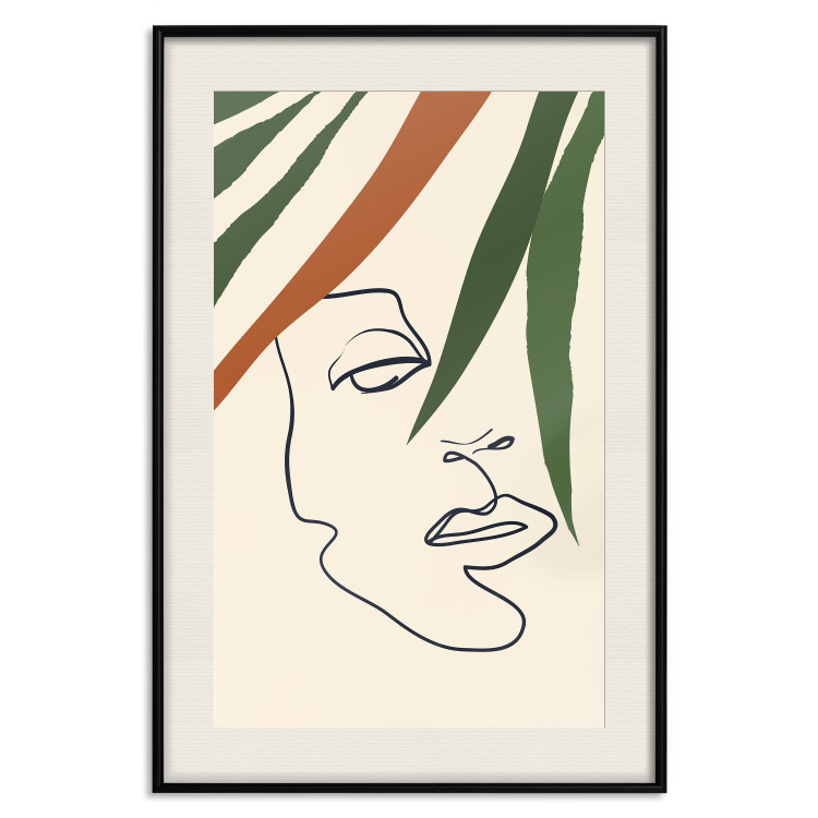 Poster Magical Gaze - simple lineart with a human face among leaves 137499 additionalImage 17