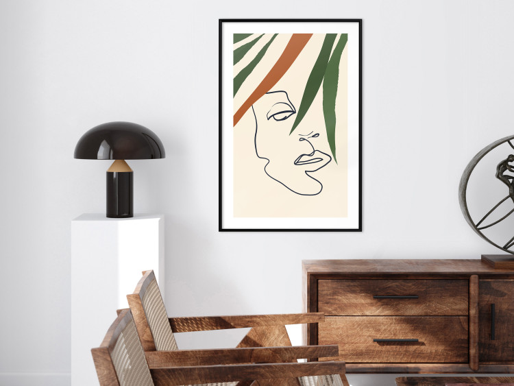 Poster Magical Gaze - simple lineart with a human face among leaves 137499 additionalImage 27