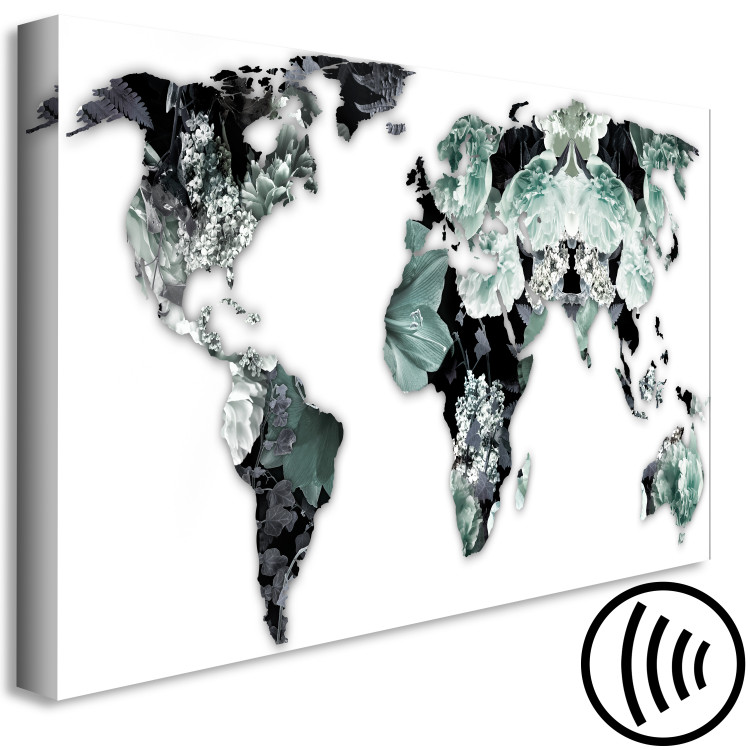 Canvas Art Print Emerald Map (1-piece) Wide - world map in green flowers 143099 additionalImage 6