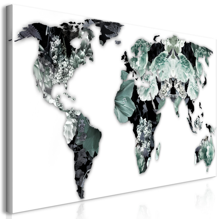 Canvas Art Print Emerald Map (1-piece) Wide - world map in green flowers 143099 additionalImage 2