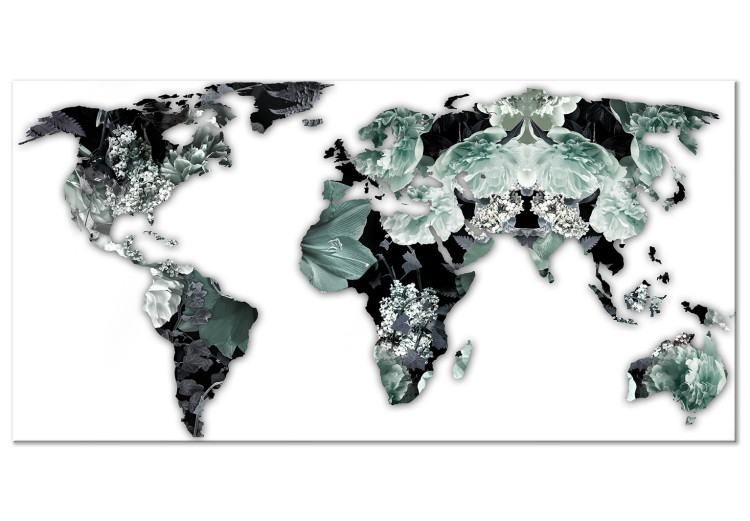 Canvas Art Print Emerald Map (1-piece) Wide - world map in green flowers 143099