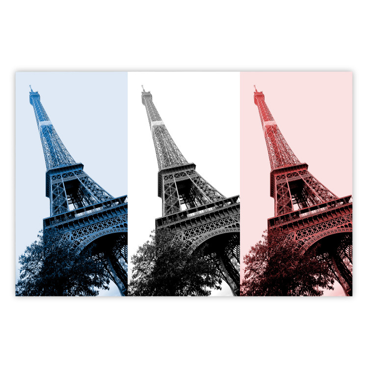 Poster Paris Collage - Three Photos of the Eiffel Tower in the National Colors of France 144799