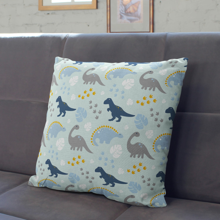 Decorative Microfiber Pillow In the land of dinosaurs - composition with animals, tracks and leaves cushions 146999 additionalImage 3
