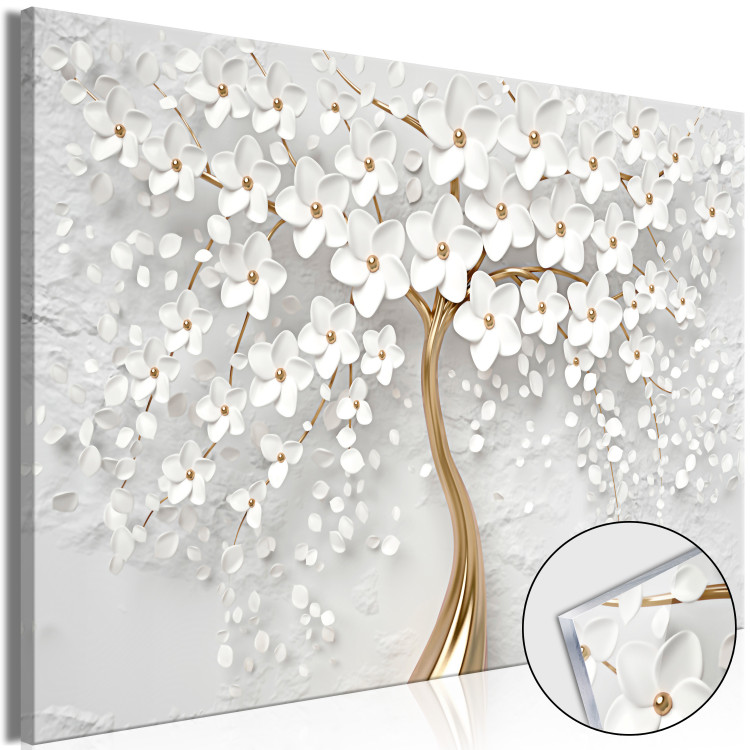Acrylic print Decorative Magnolia - Golden Tree With White Flowers [Glass] 151499