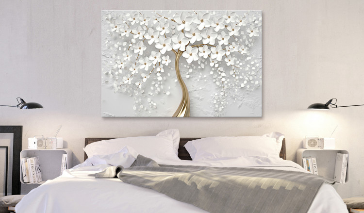 Acrylic print Decorative Magnolia - Golden Tree With White Flowers [Glass] 151499 additionalImage 3