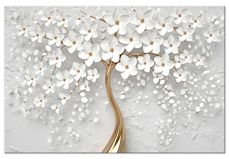 Acrylic print Decorative Magnolia - Golden Tree With White Flowers [Glass] 151499 additionalImage 2