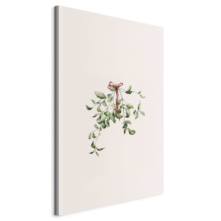 Canvas Christmas Mistletoe - Watercolor Illustration of a Branch With a Red Ribbon 151699 additionalImage 2