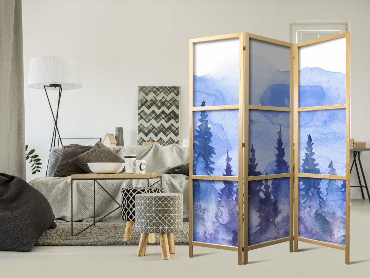 Room Divider Watercolor Landscape - Cobalt Forest of Christmas Trees on the Background of Mountain Peaks [Room Dividers] 159799 additionalImage 8