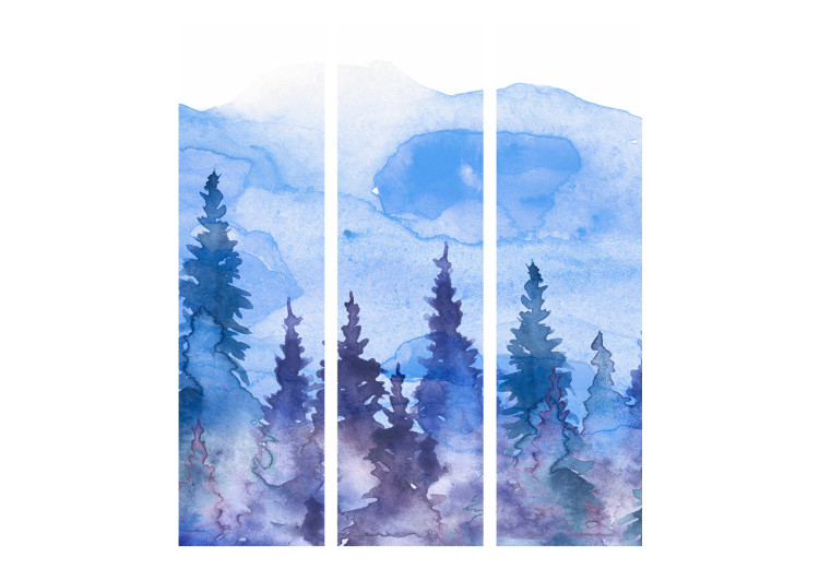 Room Divider Watercolor Landscape - Cobalt Forest of Christmas Trees on the Background of Mountain Peaks [Room Dividers] 159799 additionalImage 7