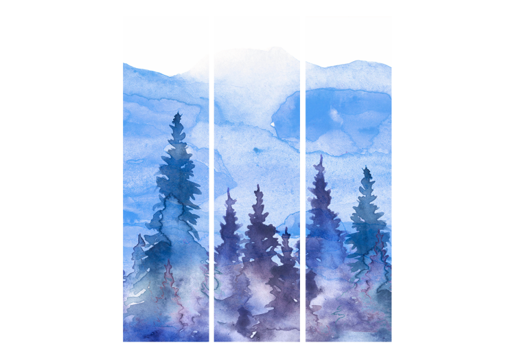 Room Divider Watercolor Landscape - Cobalt Forest of Christmas Trees on the Background of Mountain Peaks [Room Dividers] 159799 additionalImage 3