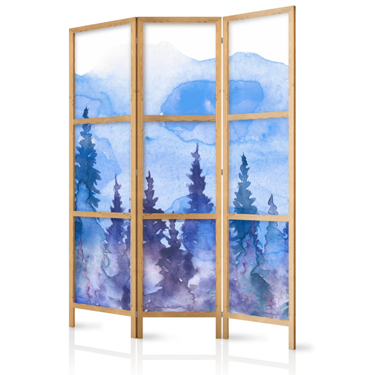 Room Divider Watercolor Landscape - Cobalt Forest of Christmas Trees on the Background of Mountain Peaks [Room Dividers] 159799 additionalImage 5