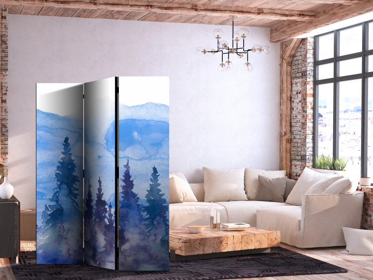 Room Divider Watercolor Landscape - Cobalt Forest of Christmas Trees on the Background of Mountain Peaks [Room Dividers] 159799 additionalImage 4