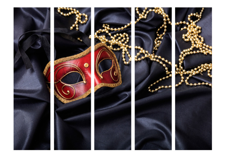 Room Separator Carnival II - mask next to golden jewels on black fabric 95299 additionalImage 3